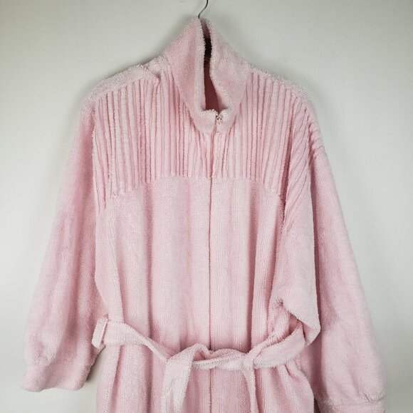 Norm Thompson Full Zip Robe Pink Cotton Terry Vintage Made in Ireland Size Large - Picture 3 of 8